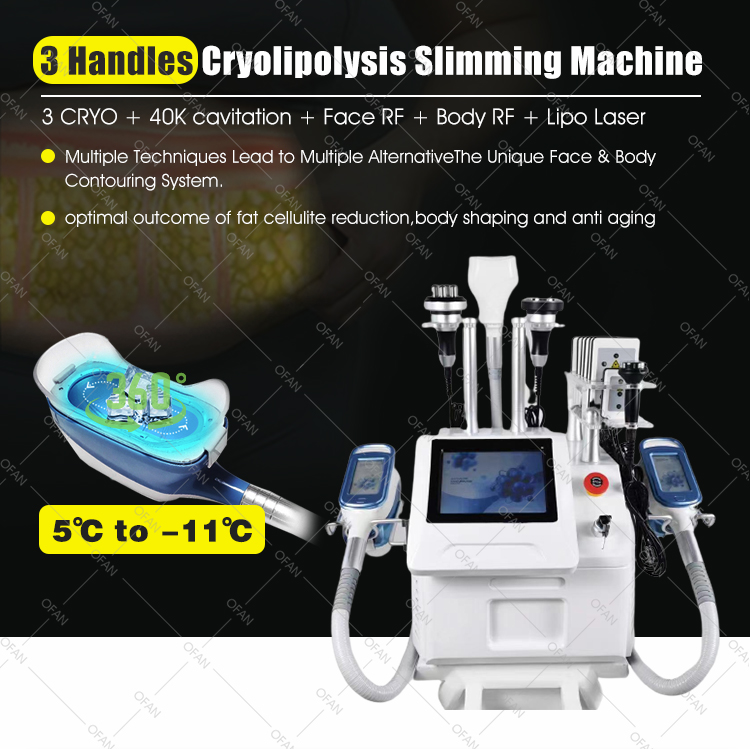 OFAN Criofrecuencia cavitación grasa RF fatfreeze machine crylipolysis 360 maquina crioterapia cabezal criolipolisis